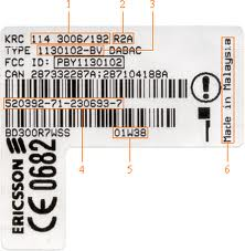 Photo de l'étiquette d'un téléphone mobile de marque Ericsson